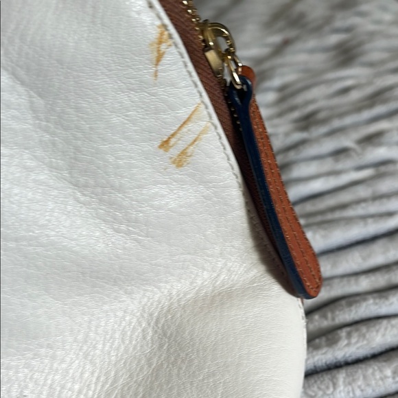 Brahmin White Navy Croc-Embossed Satchel with Tan Trim - Picture 10 of 14